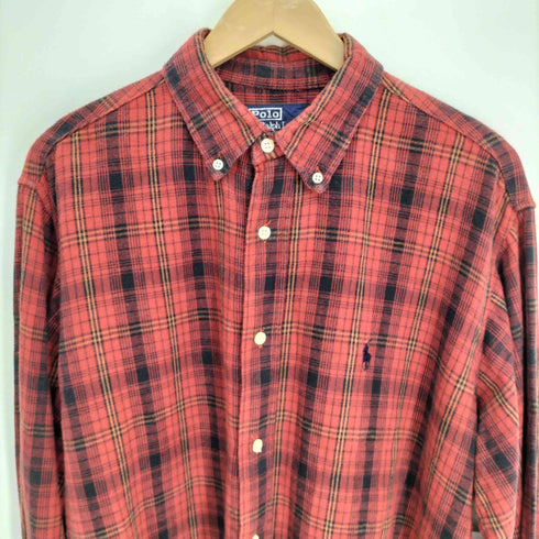 ポロバイラルフローレン Polo by RALPH LAUREN 90S ポニー刺繍 タータンチェック ボタンダウン シャツ メンズ import:L