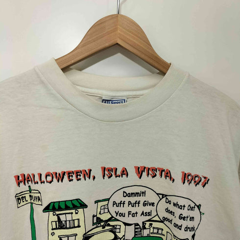 オールスポーツ ALL sport 90s USA製 US ブラックコメディ キャラクタープリント S/S Tシャツ メンズ import:XL