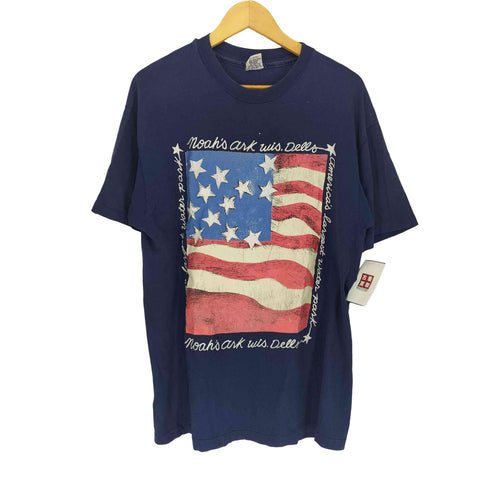 90-00S HRLA USA製 袖裾シングル 星条旗プリントクルーネックTシャツ メンズ import:L