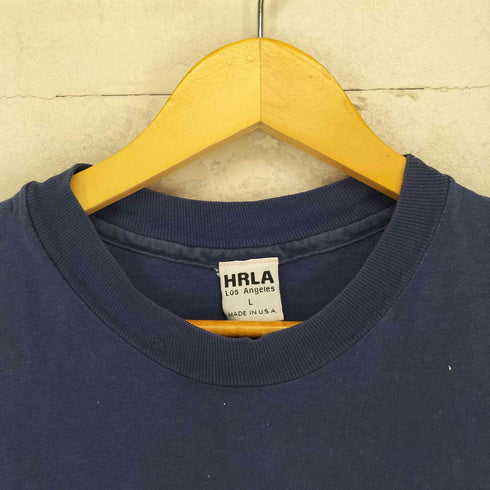 90-00S HRLA USA製 袖裾シングル 星条旗プリントクルーネックTシャツ メンズ import:L