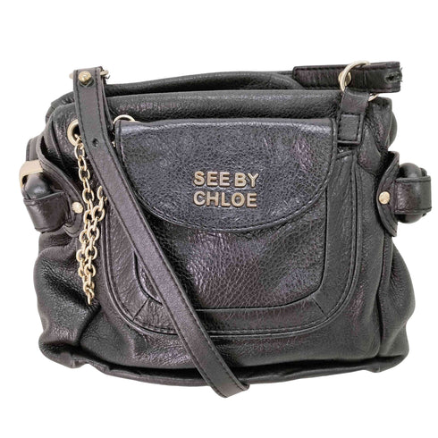 シーバイクロエ SEE BY CHLOE ロゴプレート フロントポケット レザーショルダー バッグ レディース