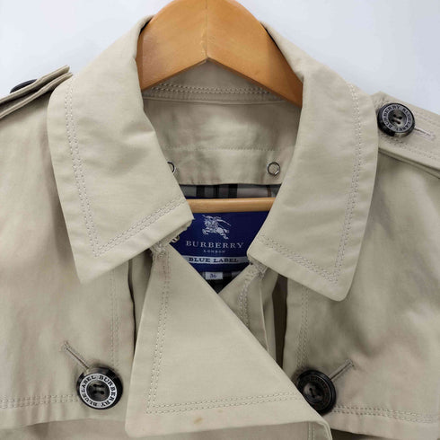 バーバリーブルーレーベル BURBERRY BLUE LABEL Gun Flap Double Balmacaan Coat 裏地ノバチェック ガンフラップ付き ダブル バルマカーン ステンカラー ロング コート レディース 36