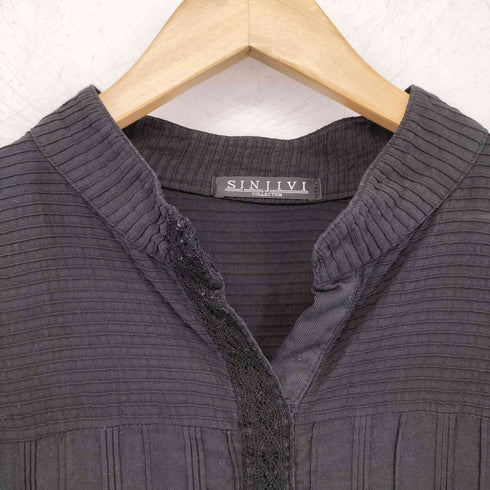 sinjivi collection コットン 前立てレース装飾 ピンタック シャツ レディース import:M