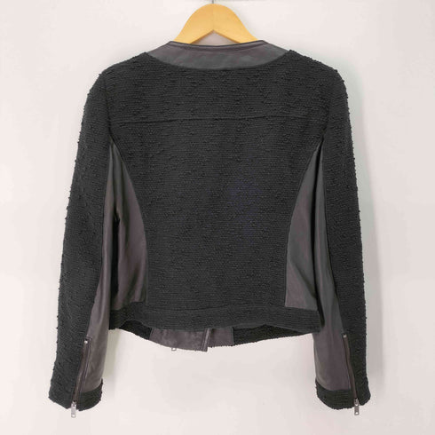 ダナキャランニューヨーク DKNY 羊革 レザー切替 ツイードジャケット レディース import:S