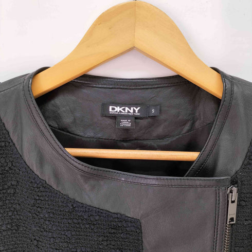 ダナキャランニューヨーク DKNY 羊革 レザー切替 ツイードジャケット レディース import:S