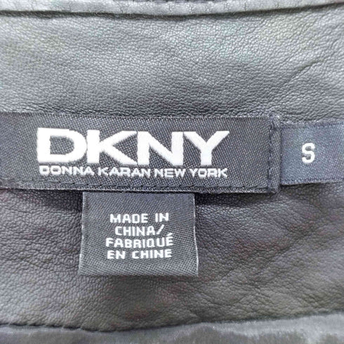 ダナキャランニューヨーク DKNY 羊革 レザー切替 ツイードジャケット レディース import:S