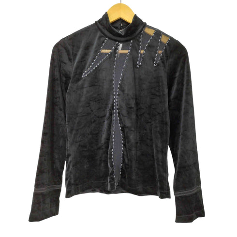 SHYANCAN ベロア メッシュ切替 ビジュー ハイネック カットソー レディース 13