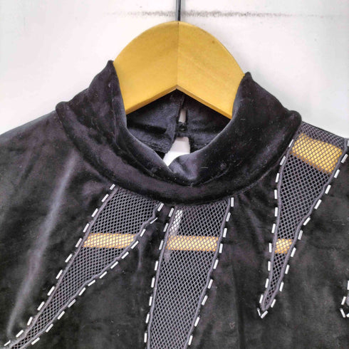 SHYANCAN ベロア メッシュ切替 ビジュー ハイネック カットソー レディース 13