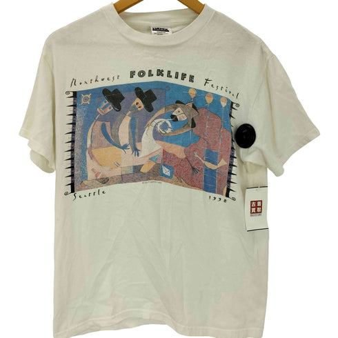 タルテックス TULTEX 90S ボディ USA製 FOLKLIFE FESTIVAL コピーライト 1998 アート プリント S/S Tシャツ メンズ import:M
