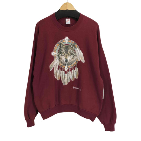 ジャージーズ JERZEES 90S USA製 フロントアニマルプリントクルーネックスウェット メンズ import:XL