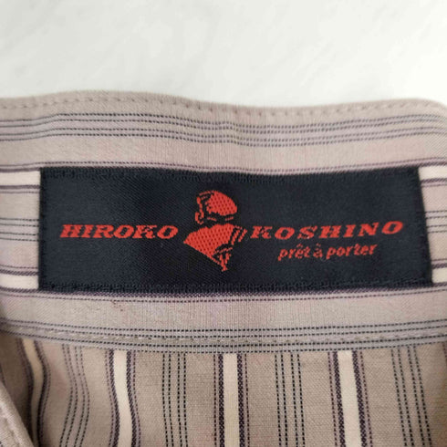 ヒロココシノ HIROKO KOSHINO ストライプ ウエストリボン スタンドカラーシャツ レディース 9