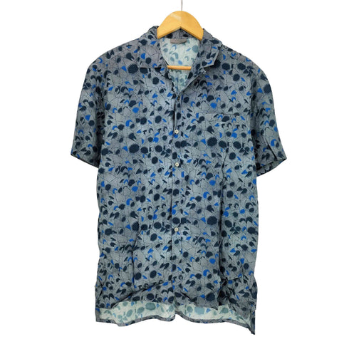 ランバン LANVIN ビスコース100 サメ総柄 開襟シャツ メンズ 38