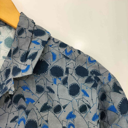 ランバン LANVIN ビスコース100 サメ総柄 開襟シャツ メンズ 38