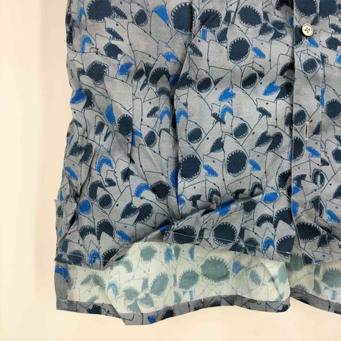 ランバン LANVIN ビスコース100 サメ総柄 開襟シャツ メンズ 38