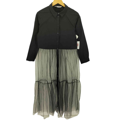 ザラ ZARA シアー チュール ドッキング シャツワンピース レディース import:S
