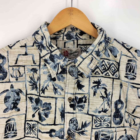Hilo Hattie スリランカ製 亀 ギター 総柄 コットン アロハシャツ メンズ import:XL