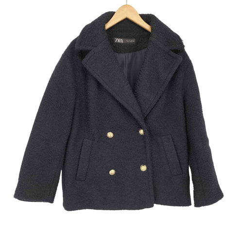 ザラ ZARA フェイクボア ダブルブレスト 金ボタン チェスターコート レディース import:S