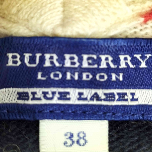 バーバリーロンドン BURBERRY LONDON ホース刺繍 カシミヤ混 ウール ボーダー 裾リボン Vネックニット レディース JPN:38