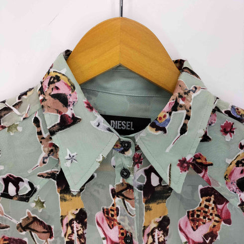 ディーゼル DIESEL 総柄 シルク シアー ワーク シャツ レディース