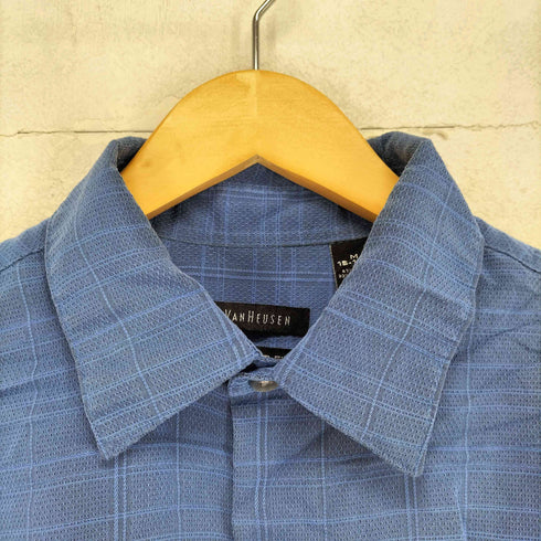 ヴァンヒューゼン VAN HEUSEN レーヨンポリ チェック柄開襟シャツ メンズ M
