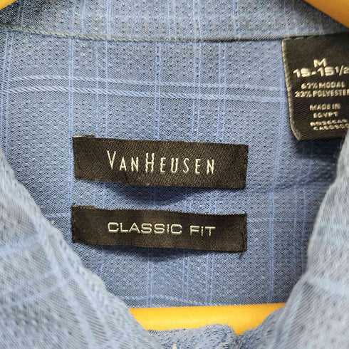 ヴァンヒューゼン VAN HEUSEN レーヨンポリ チェック柄開襟シャツ メンズ M