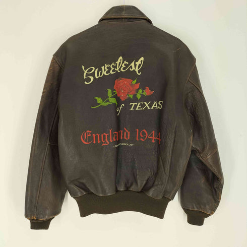 アヴィレックス AVIREX 90S OLD Sweetest of Texas 薔薇 バラ プリント A-2型 レザー フライトジャケット 裏地 USデザイン 刺繍 メンズ import:XS