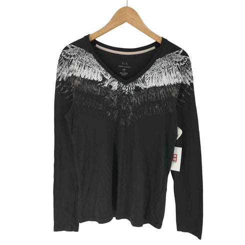 アルマーニエクスチェンジ ARMANI EXCHANGE Y2K フェザープリント ロングスリーブ Vネック Tシャツ メンズ XS