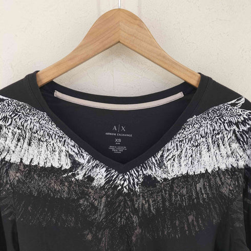 アルマーニエクスチェンジ ARMANI EXCHANGE Y2K フェザープリント ロングスリーブ Vネック Tシャツ メンズ XS