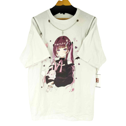 ジップデザイン 女の子プリント Tシャツ メンズ JPN:L