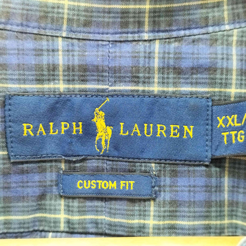 ラルフローレン RALPH LAUREN CUSTOM FIT コットンチェック ボタンダウン シャツ メンズ import:XXL