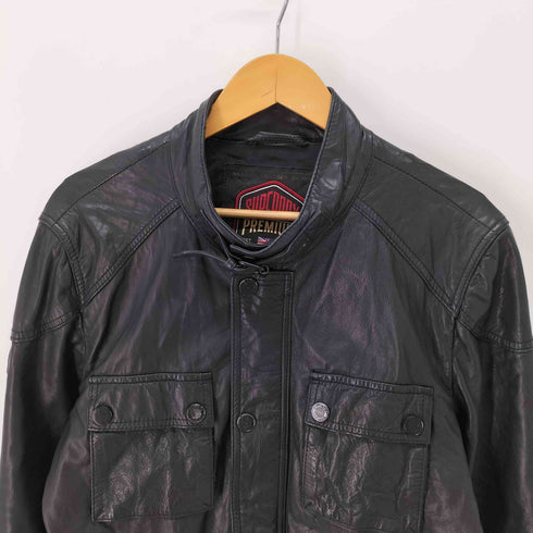スーパードライ Superdry 極度乾燥(しなさい) Leather Rotor Jacket 牛革 レザージャケット メンズ L