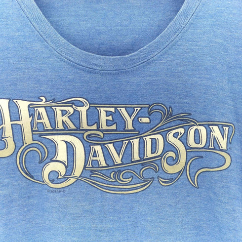 ハーレーダビッドソン HARLEY-DAVIDSON ルーズネック ギャザー プリントTシャツ レディース