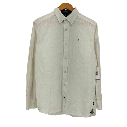 トミーヒルフィガー TOMMY HILFIGER SLIM FIT ロゴ刺繍 シアサッカー 長袖 ボタンダウンシャツ メンズ import:M