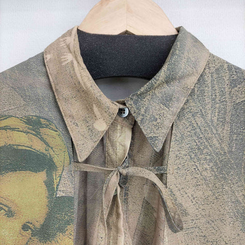 総柄 フロントリボンデザイン L/S シャツ レディース