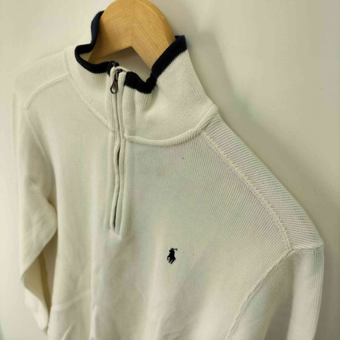 ポロバイラルフローレン Polo by RALPH LAUREN ポニー刺繍 スタンドカラー コットン ハーフジップ セーター レディース import:L