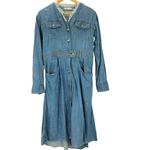 ツモリチサト TSUMORI CHISATO インディゴ染め加工 フリンジ ショールカラー デニム ワンピース レディース JPN:2