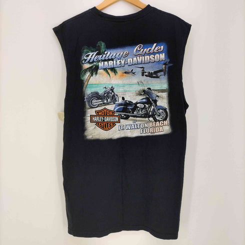 ハーレーダビッドソン HARLEY-DAVIDSON ドクロ 両面ロゴプリント クルーネック ノースリーブTシャツ メンズ