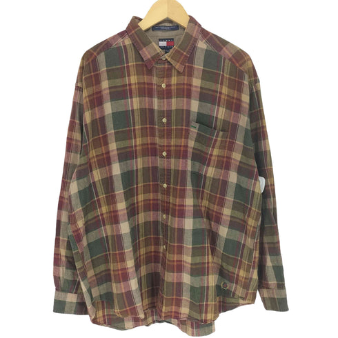 トミーヒルフィガー TOMMY HILFIGER コットンリネンチェック柄ボタンシャツ メンズ import:XL