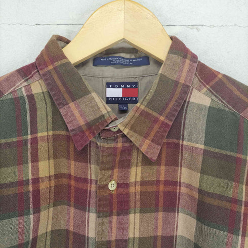 トミーヒルフィガー TOMMY HILFIGER コットンリネンチェック柄ボタンシャツ メンズ import:XL