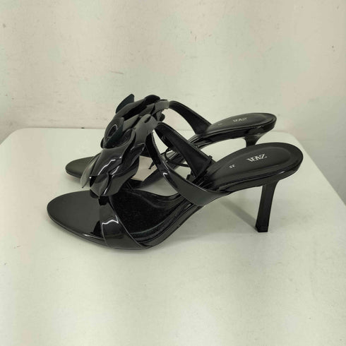 ザラ ZARA フローラル レザーハイヒールサンダル レディース EUR:35
