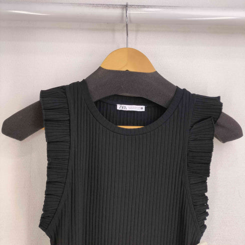 ザラ ZARA リブニット ロングワンピース フリル袖 レディース import:M