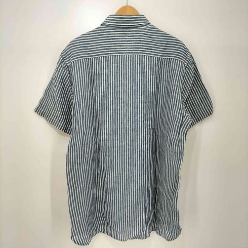 トミーヒルフィガー TOMMY HILFIGER リネン100 ストライプ マチ付 ボタンダウン S/S シャツ メンズ import:XL