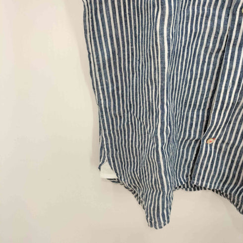 トミーヒルフィガー TOMMY HILFIGER リネン100 ストライプ マチ付 ボタンダウン S/S シャツ メンズ import:XL