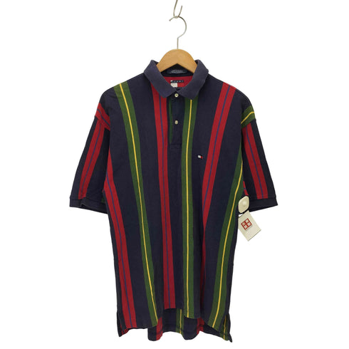 トミーヒルフィガー TOMMY HILFIGER 90s-00s ストライプ 鹿の子ポロシャツ メンズ JPN:L