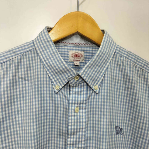 ジェイプレス J.PRESS RED LABEL ブルドッグ 刺繍 ギンガムチェック ボタンダウン S/S シャツ メンズ LL