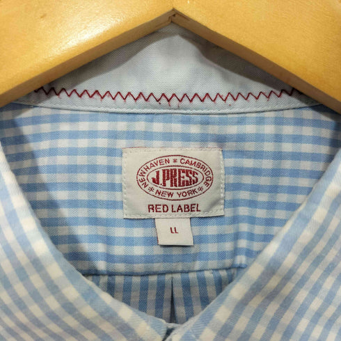 ジェイプレス J.PRESS RED LABEL ブルドッグ 刺繍 ギンガムチェック ボタンダウン S/S シャツ メンズ LL