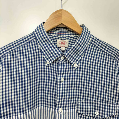 ジェイプレス J.PRESS RED LABEL ギンガムチェック ストライプ切替 ボタンダウン L/S シャツ メンズ LL