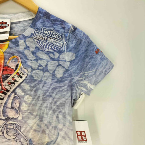 ハーレーダビッドソン HARLEY-DAVIDSON ファイヤーパターン 総柄 両面 プリント Tシャツ レディース import:M