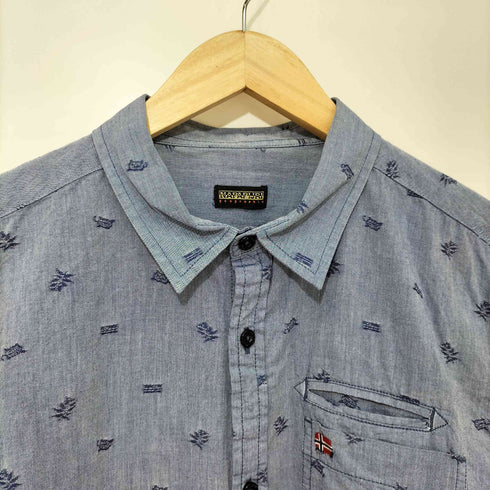 ナパピリ NAPAPIJRI ノルウェー国旗 刺繍 ジャガード シャンブレー L/S シャツ メンズ import:XL