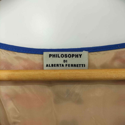 PHILOSOPHY DI ALBERTA FERRETTI イタリア製 リネン100 蝶々 目玉 唇 Vネック ノースリーブ ワンピース レディース EUR:42